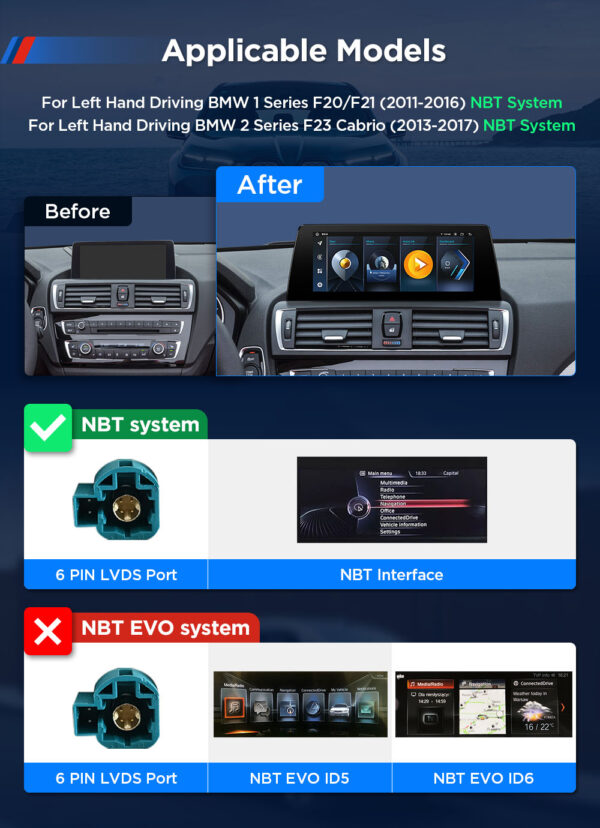 BMW | 1 Series/2 Series | Android 13 | Octa-core | 8GB RAM & 128GB ROM | Integrated 4G LTE | QAB12NB1NEL