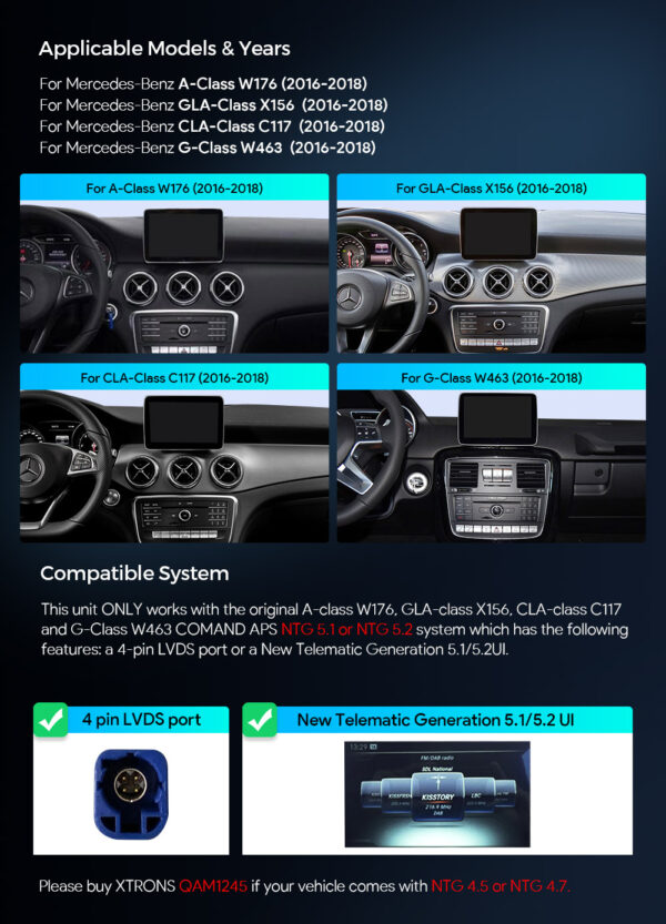 Mercedes-Benz | Android / iPhone | Octa-core | 8GB RAM & 128GB ROM | Integrated 4G LTE | QAM1250