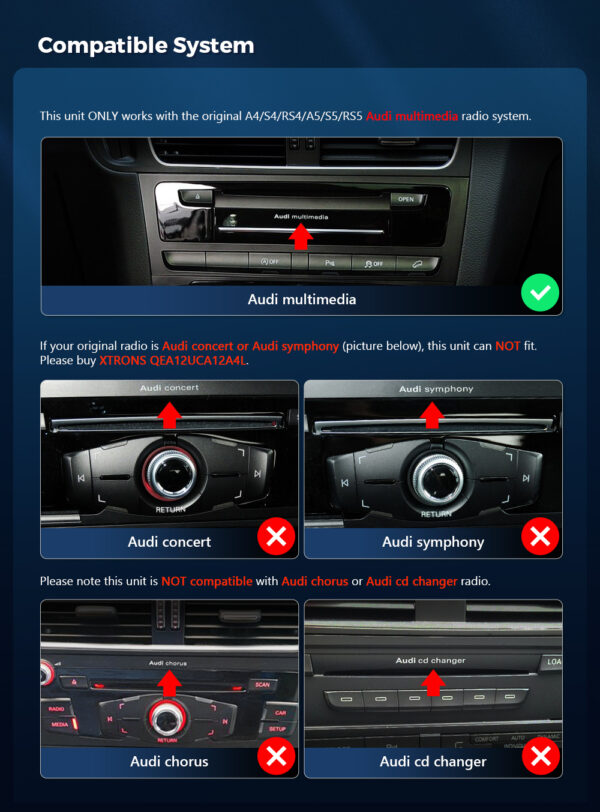 Audi | Various | Android / iPhone | Octa Core | 2GB RAM & 32GB ROM | Integrated 4G LTE | QEA12UHA12A4L