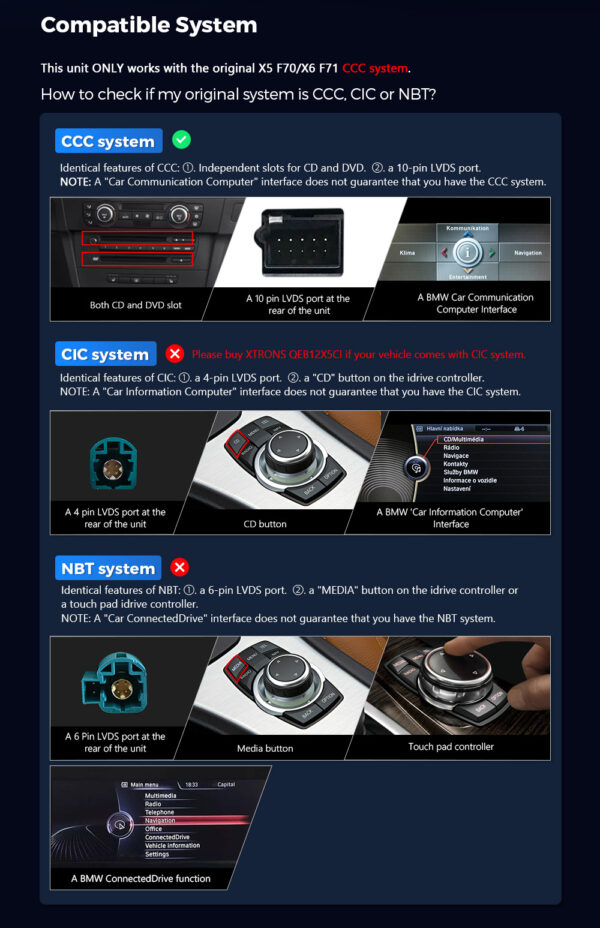 BMW | X5/X6 | Android / iPhone | Octa Core | 2GB RAM & 32GB ROM | Integrated 4G Solution | QEB12X5CC