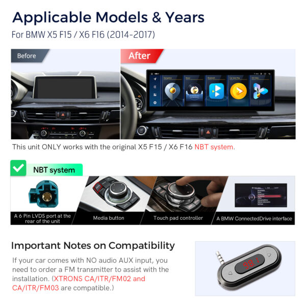 BMW | X5 X6 | Android / iPhone | Octa-core | 4GB RAM & 64GB ROM | Integrated 4G LTE | QLB42X5NB