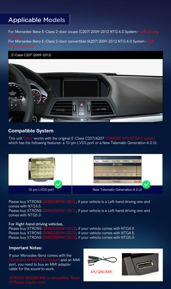 Mercedes-Benz | E-Klasse | Android / iPhone | Qualcomm 662 | Octa Core |8GB RAM & 128GB ROM | QXM2240PM12ECL