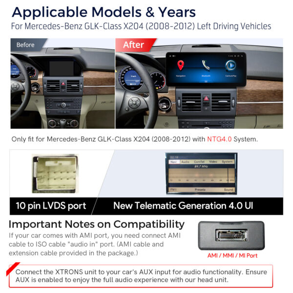Mercedes GLK-Class | Android / iPhone | Octa-core | 4GB RAM & 64GB ROM | Integrated 4G LTE | QLM2240M12GLK40L