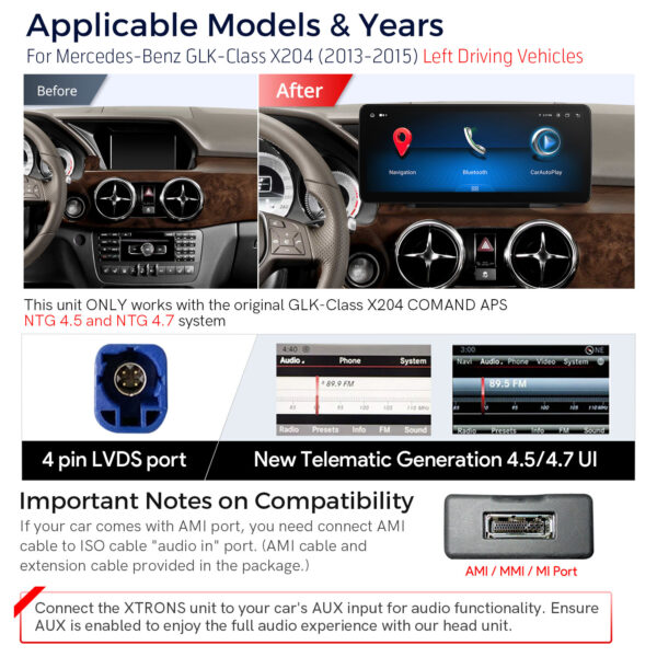 Mercedes GLK-Class | Android / iPhone | Octa-core | 4GB RAM & 64GB ROM | Integrated 4G LTE | QLM2245M12GLK45L