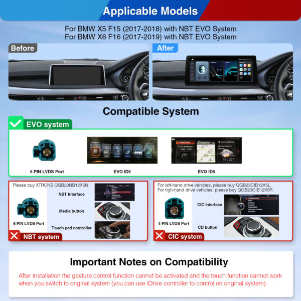 BMW | X5 X6 | Android OS & OEM System | Qualcomm 680 | Octa Core | 8GB RAM & 128GB ROM | QGB23EVB12X5N