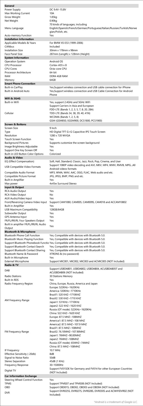 BMW X5 E53| Android OS | Octa Core | 4GB RAM & 64GB ROM | IPS Screen | IDP9053B