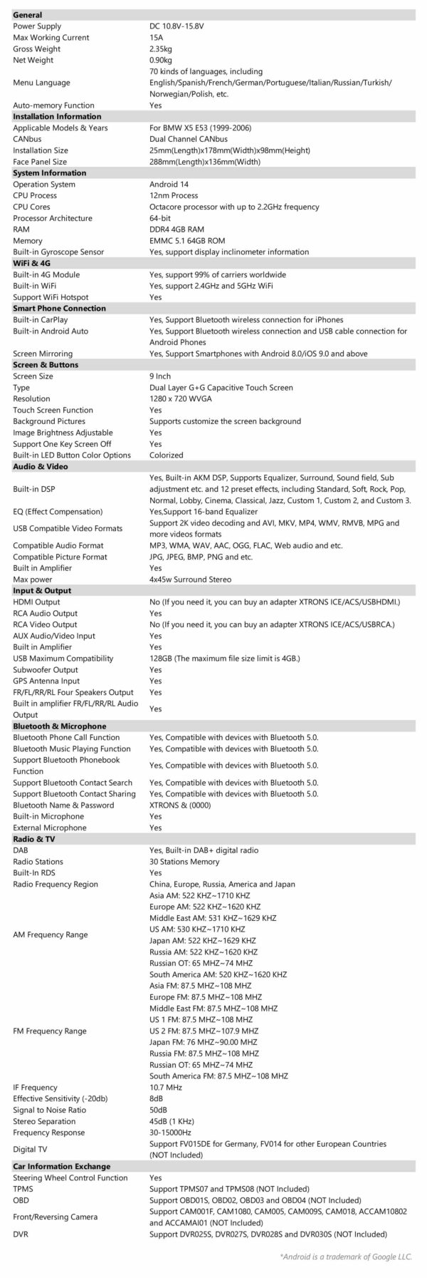 BMW X5 E53  | Android 14 | Octa Core | 4GB RAM & 64GB ROM | Global 4G LTE Solution | PXP9453BGDAB