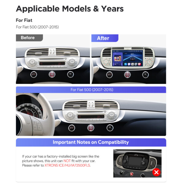 Fiat 500 | Qualcomm 665| Android 14 | Octa Core | 8GB RAM &256GB ROM | HDMI Output | IQ7450FLCP