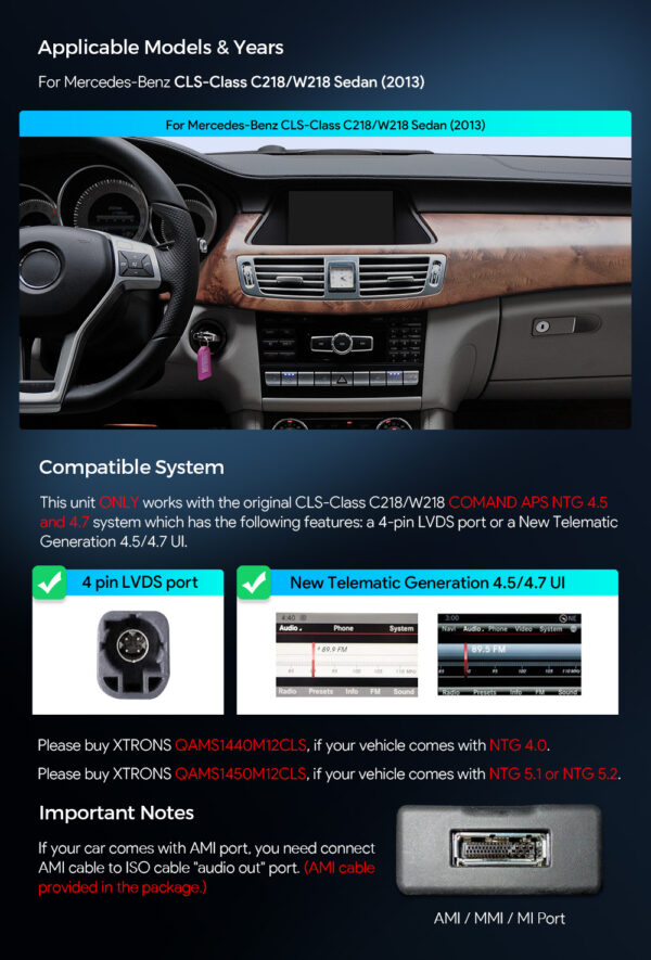 Mercedes-Benz | CLS-Class | Android OS & OEM system | Octa-core | 4GB RAM & 64GB ROM | Integrated 4G LTE | QAMS1445M12CLS