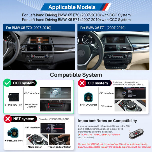 BMW | X5/X6 | Android OS & OEM System | Octa Core | 64GB ROM | Full-laminated Screen | QTB10X5CCL